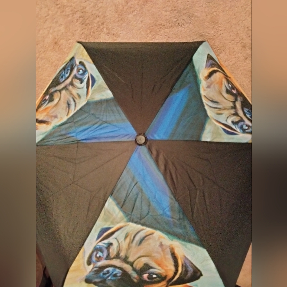 Pug Print Black Umbrella